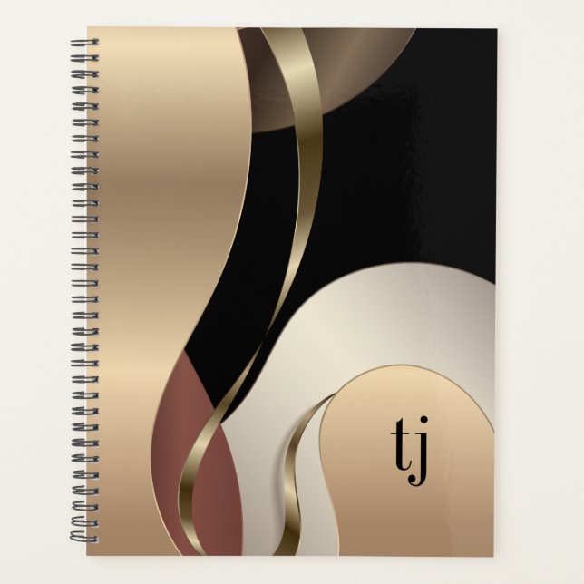 Abstract Metallic Pattern with Monogram Initials Planner (Front)
