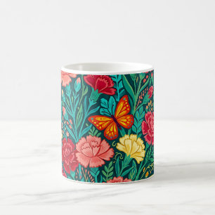 Abstract Mexican Carnations Butterflies Coffee Mug