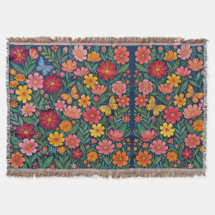 Abstract Mexican Folk Cosmos Butterflies Blankets