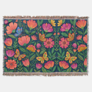 Abstract Mexican Wildflower Butterflies Blankets