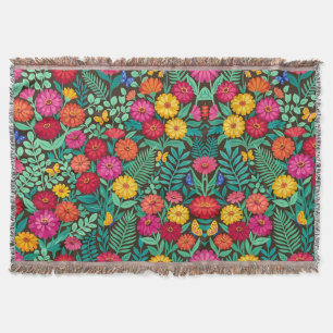 Abstract Mexican Zinnias Butterflies Blankets
