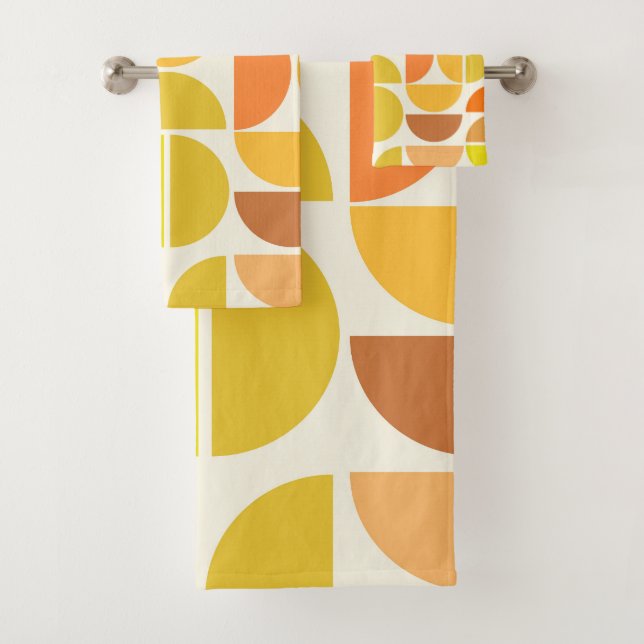 Abstract Mid century modern circles orange yellow  Bath Towel Set (Insitu)