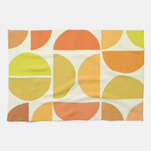 Abstract Mid century modern circles orange yellow Kitchen Towel