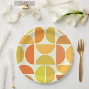 Abstract Mid century modern circles orange yellow  Paper Plate