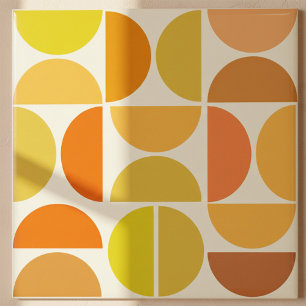 Abstract Mid century modern circles orange yellow  Tile