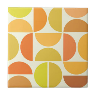 Abstract Mid century modern circles orange yellow  Tile