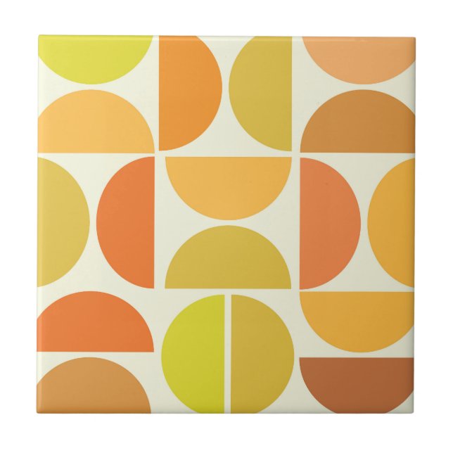 Abstract Mid century modern circles orange yellow  Tile (Front)