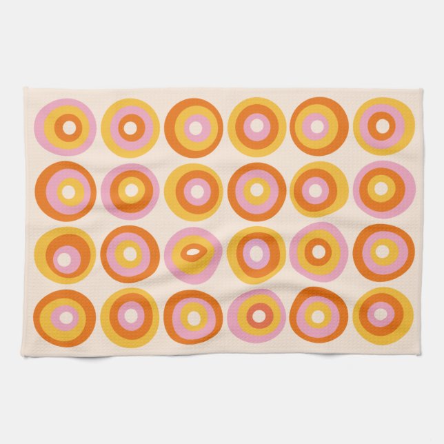 Abstract Mid Century Orange Circles Pattern Kitchen Towel (Horizontal)