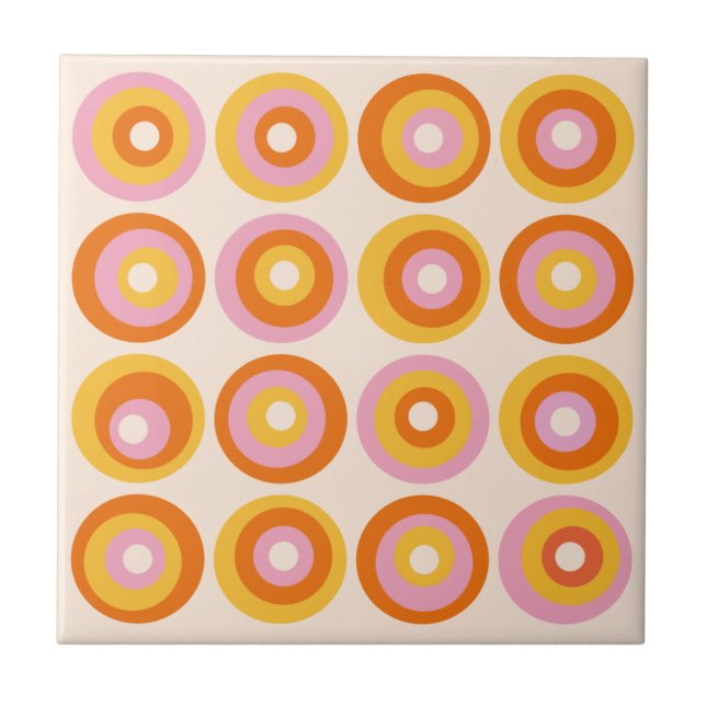 Abstract Mid Century Orange Circles Pattern Tile (Front)