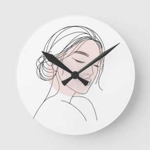 Abstract Minimal Female Single Line Art Round Clock