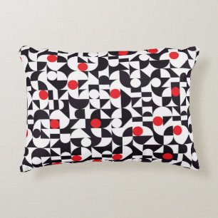 Abstract minimal geometric black white and red pat accent pillow