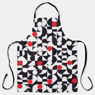 Abstract minimal geometric black white and red pat apron
