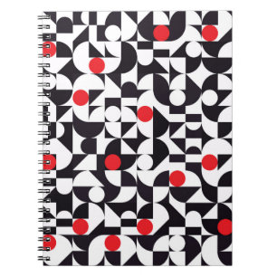 Abstract minimal geometric black white and red pat notebook