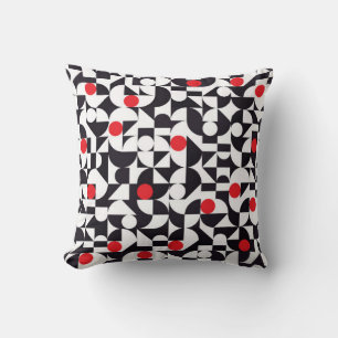 Abstract minimal geometric black white and red pat throw pillow