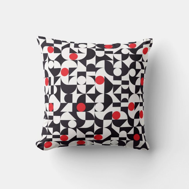 Abstract minimal geometric black white and red pat throw pillow (Front)