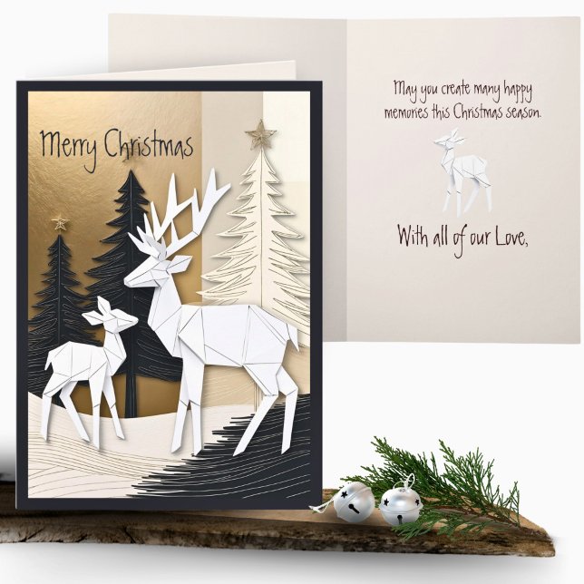 Abstract Minimal Origami Christmas Reindeer Forest Card (Creator Uploaded)