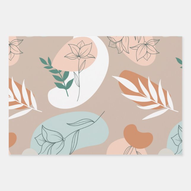 Abstract minimal pastel line art wrapping paper sheet (Front)