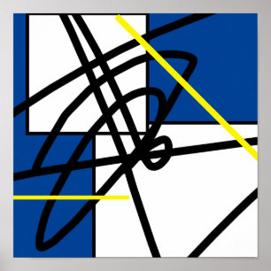 Abstract Minimalism Yellow Black Blue Poster