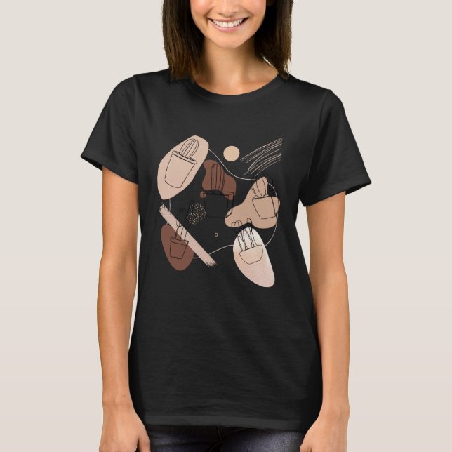 Abstract Minimalist Cactus  Aesthetic Boho Cactus  T-Shirt (Front)