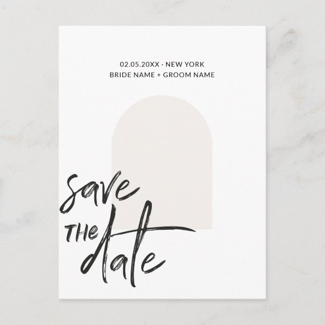 Abstract Minimalist Niche Save The Date Script Postcard (Front)