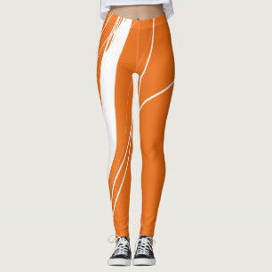 Abstract Minimalist Orange-White Leggings