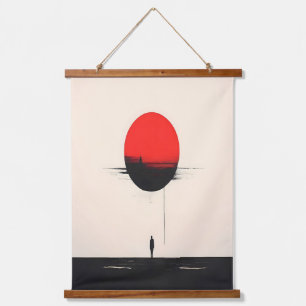 Abstract Minimalist Red Sun and Solitude Art Hanging Tapestry