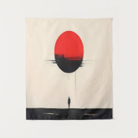 Abstract Minimalist Red Sun and Solitude Art