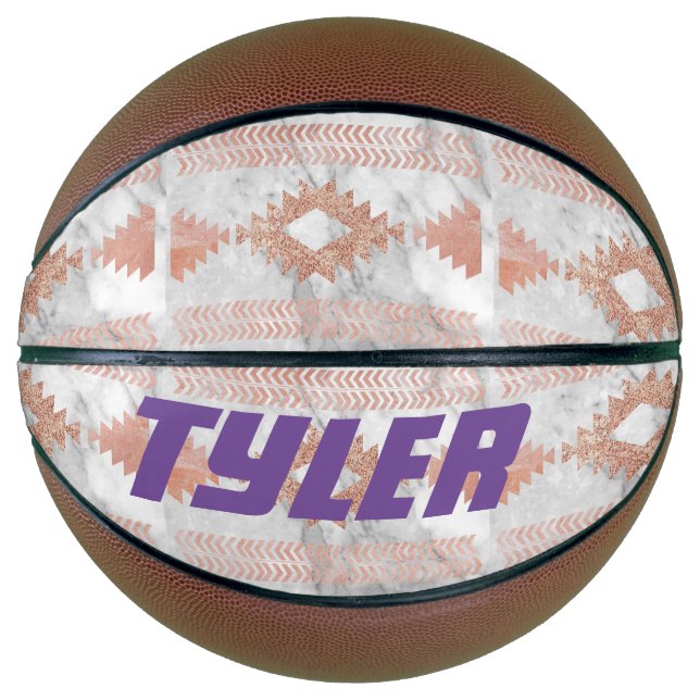 abstract minimalist rose gold aztec white marble basketball (Front)