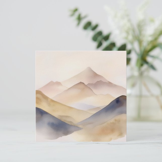 Abstract minimalistic watercolor beige mountains invitation (Standing Front)
