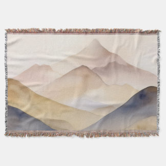 Abstract minimalistic watercolor beige mountains throw blanket