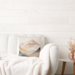 Abstract minimalistic watercolor beige mountains throw pillow
