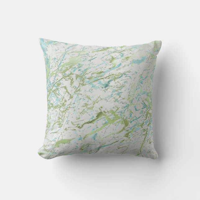 Abstract Mint Green Blue Silver Grey Marble Luxury Throw Pillow (Front)