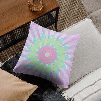 abstract mint pink psychedelic geometric petal throw pillow