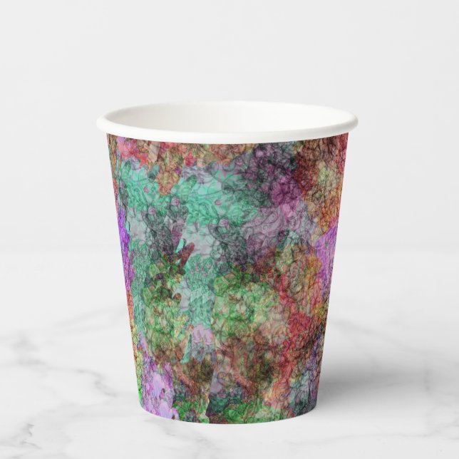 Abstract Misty Mix of Green Pink Yellow Swirls Paper Cups (Front)