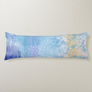 Abstract Mixed Media Blue Turquoise Yellow Body Pillow
