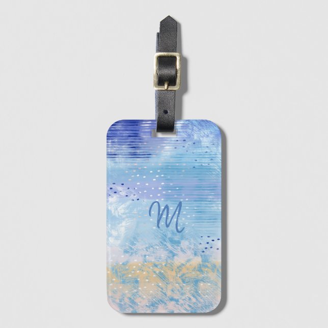 Abstract Mixed Media Blue Turquoise Yellow Luggage Tag (Front Vertical)