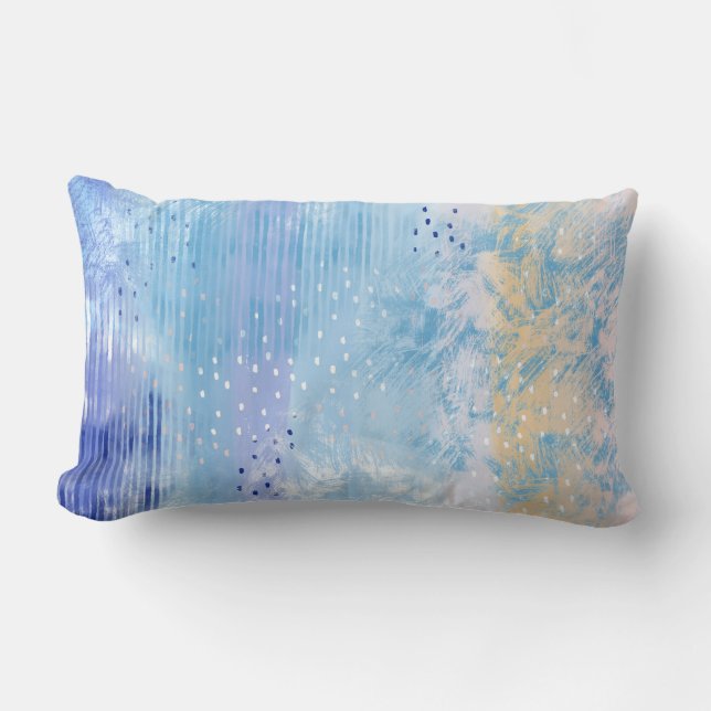 Abstract Mixed Media Blue Turquoise Yellow Lumbar Pillow (Front)