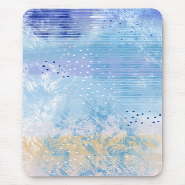 Abstract Mixed Media Blue Turquoise Yellow Mouse Pad (Front)