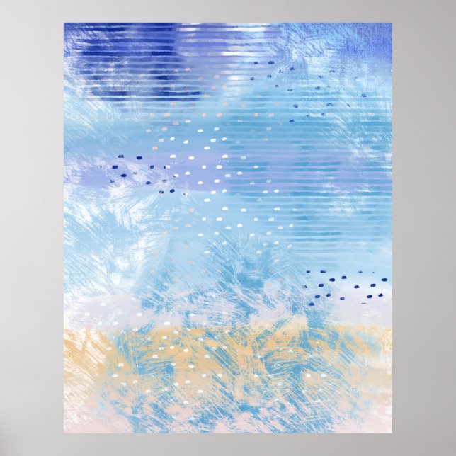 Abstract Mixed Media Blue Turquoise Yellow Poster (Front)