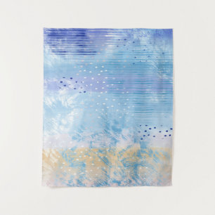 Abstract Mixed Media Blue Turquoise Yellow Tapestry