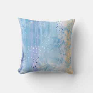 Abstract Mixed Media Blue Turquoise Yellow Throw Pillow