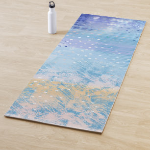 Abstract Mixed Media Blue Turquoise Yellow Yoga Mat