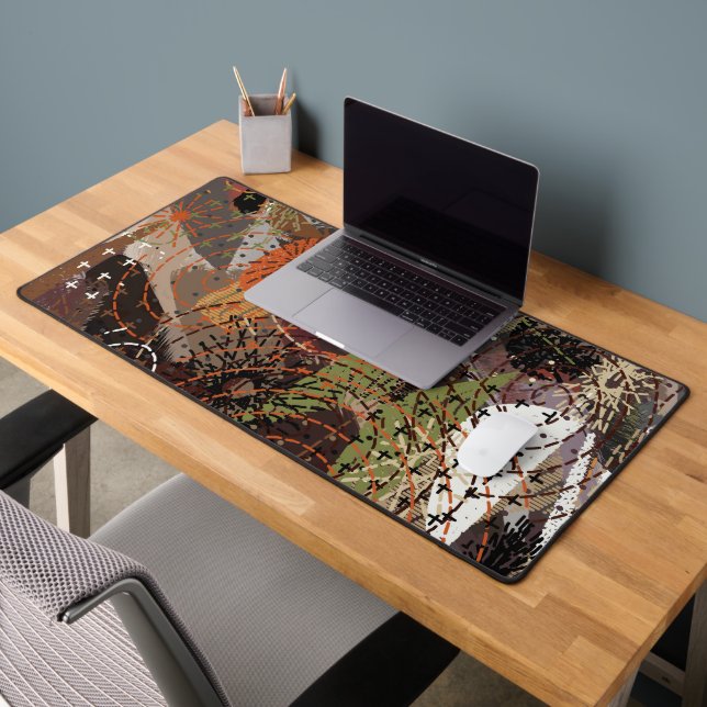 Abstract Mixed Media Earthy Autumnal Colours Desk Mat (Office 2)