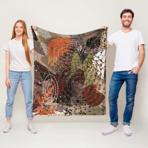 Abstract Mixed Media Earthy Autumnal Colours Fleece Blanket
