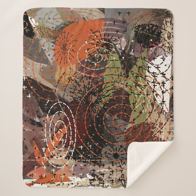 Abstract Mixed Media Earthy Autumnal Colours Sherpa Blanket (Front)