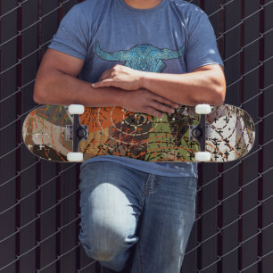 Abstract Mixed Media Earthy Autumnal Colours Skateboard