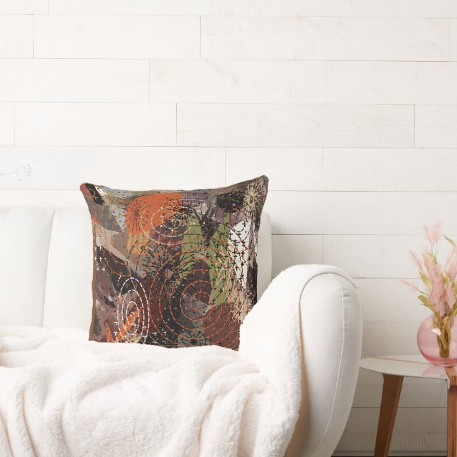 Abstract Mixed Media Earthy Autumnal Colours Throw Pillow (Couch)