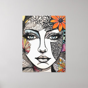 Abstract Mixed Media Womans Face Canvas Print