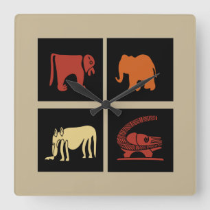 Abstract modern African animals art Square Wall Clock