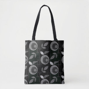Abstract modern apple fruit leaves geometrical bla tote bag